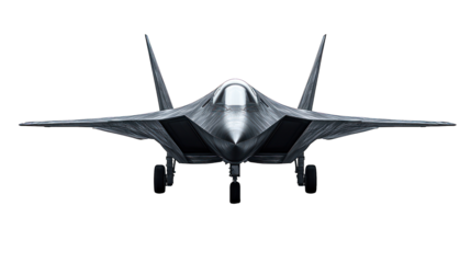 Stealth jet aircraft, front view, dark background, angular design