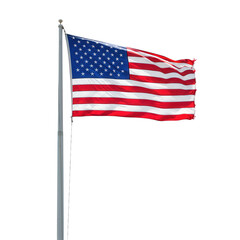 American flag waving on a pole isolated on transparent background