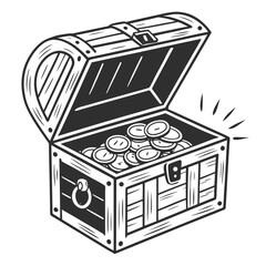 chest with coins black and white vector