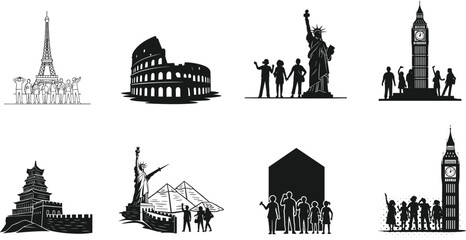 Obraz premium Landmark, silhouette, tourism, global, architecture, travel, people, heritage, monument, culture, famous, icon, city, building, destination