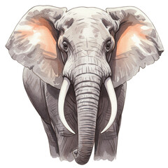 African elephant watercolor painting isolated on transparent background