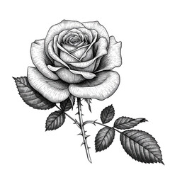 Engraved rose illustration isolated on transparent background
