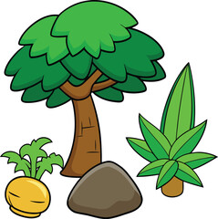 A tree jungle stone rock on a white background