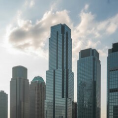 Fototapeta premium Modern Metropolis Skyline: A collection of sleek skyscrapers against a dynamic sky, embodying ambition and progress.