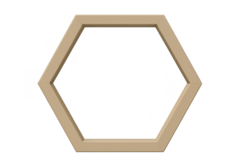 Modern beige hexagonal frame isolated on transparent background, clean 3D render