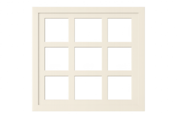 Classic white window frame with nine panes isolated on transparent background