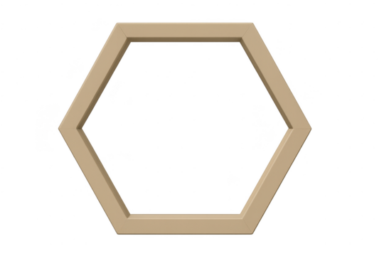 Modern beige hexagonal frame isolated on transparent background, clean 3D render