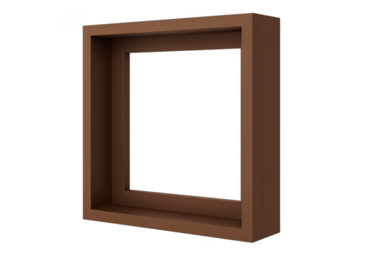 Brown rectangular empty frame, 3D render isolated on transparent background