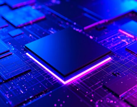 Abstract circuit board with glowing square