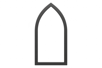 Dark gray gothic arch frame isolated on transparent background, elegant design