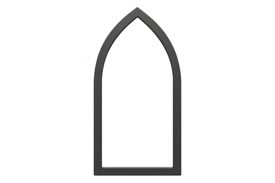 Dark gray gothic arch frame isolated on transparent background, elegant design