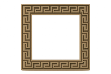 Elegant brown Greek key meander pattern frame isolated on transparent background