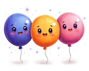 Three happy balloons in various colors