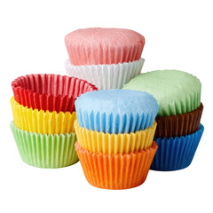 A colorful stack of empty paper cupcake liners, ready for baking. background removed