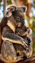 Close-up of a koala mother and joey
