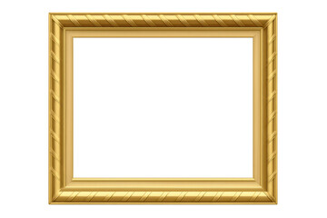 Golden ornate picture frame isolated on transparent background, elegant design
