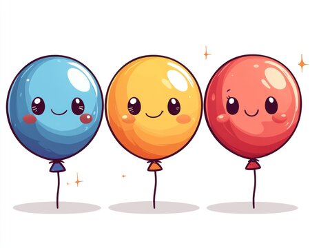 Three cartoon balloons with kawaii faces - Powered by Adobe