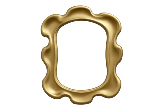Abstract golden liquid frame isolated on transparent background, fluid shape