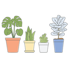 Obraz premium 観葉植物のイラストセット