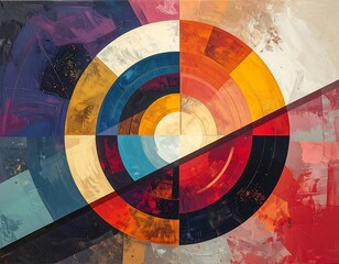 Abstract circular painting with vibrant color segments