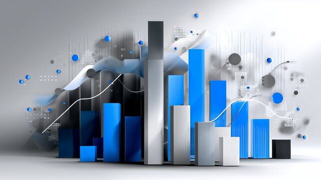 Abstract 3D bar chart visualizing financial data, business analytics, and market growth, representing statistics, investment intelligence, and digital information management