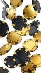 Gold and black poker chips falling