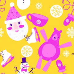 Christmas cartoon ice seamless snowman pattern for wrapping paper and fabrics
