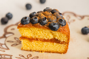 Cake Slice with Blueberries Sprinkled with Cinnamon