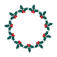 Vector holiday wreath, seasonal winter illustration with red berries, greenery design for Christmas greeting, print, poster, wrapping, invitations
