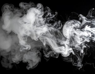 Abstract swirling white smoke on black