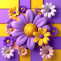 Colorful floral design on a checkered background