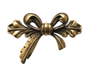 Antique Gold Key Brooch with Elegant Ribbon Design