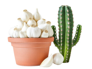Potted Garlic and Cactus Decor for Home and Kitchen