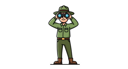 Park Ranger with Binoculars Looking Forward.