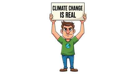 Man holding a sign that says climate change is real.