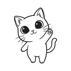 Cute Kawaii Cat Character Waving with Paw