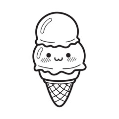 Cute Kawaii Ice Cream Cone with Two Scoops