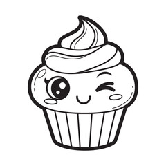 Cute Kawaii Cupcake with a Winking Face