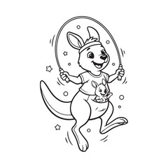 Happy Kangaroo and Joey Jumping Rope