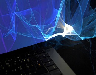 Abstract digital art with laptop keyboard