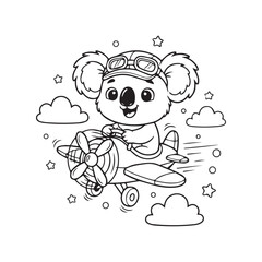 Cute Koala Pilot in Goggles Flying a Plane