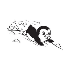 Happy Penguin Sliding Down a Snow Hill
