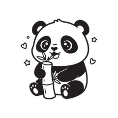 Cute Panda Character Eating a Bamboo Shoot
