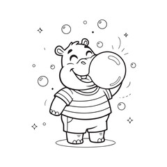 Happy Hippo Blowing a Bubble with Bubble Gum