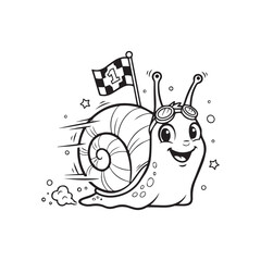 Speedy Snail Racer with Goggles and a Checkered Flag