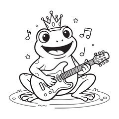 Cute Frog with a Crown Playing an Electric Guitar