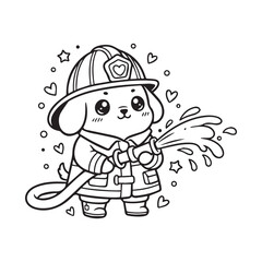 Cute Dog Firefighter Holding a Water Hose