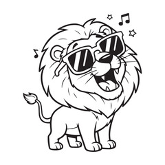 Happy Lion with Sunglasses and Musical Notes