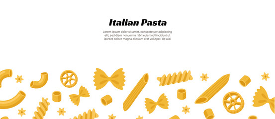 Vector Italian pasta food macaroni design set. Italian pasta type cartoon different shape isolated icon