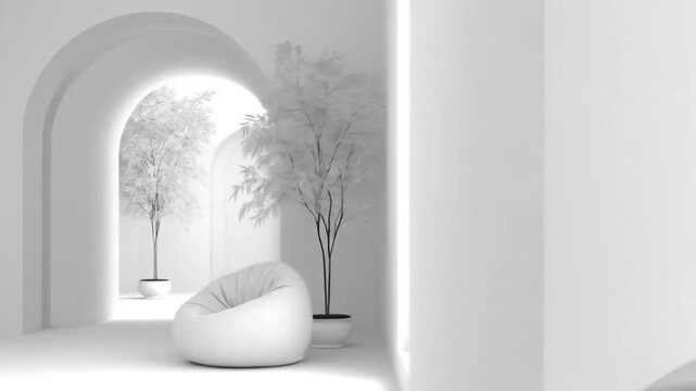 Empty white interior archways